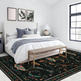 Garvee 6' x 9' Black Botanical Insect Area Rug, Washable Non-Slip Soft Low-Pile Moth, Butterfly & Dragonfly Rug for Living Room & Bedroom - Black