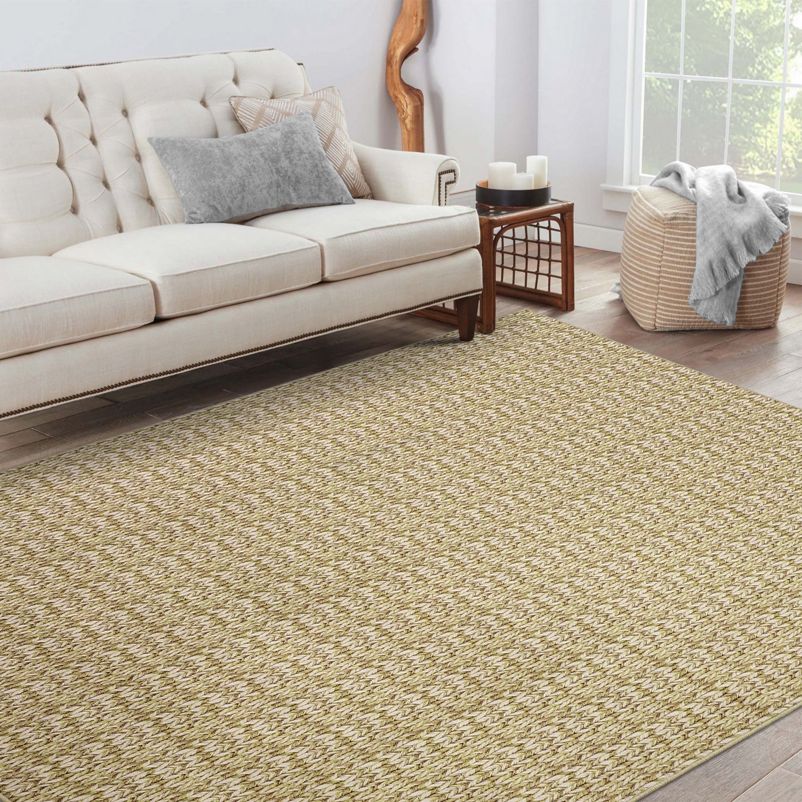 Garvee Modern Camel 6x9 Area Rug Braided Print Throw Rug with Non-Slip Backing, Washable Contemporary Accent Carpet, Foldable Low Pile Floor Cover for Living Room, Bedroom