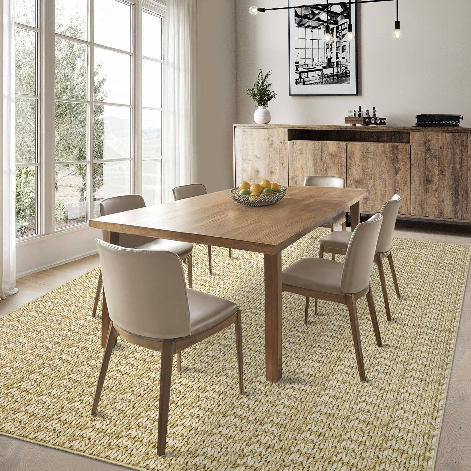 Garvee Modern Camel 9x12 Large Area Rug Braided Print Living Room Rug with Non-Slip Backing, Contemporary Indoor Carpet, Foldable Low Pile Floor Cover for Dining Room, Bedroom
