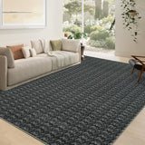 Garvee Modern Black 6x9 Area Rug Braided Print Throw Rug with Non-Slip Backing, Washable Contemporary Accent Carpet, Foldable Low Pile Floor Cover for Living Room, Bedroom - Black
