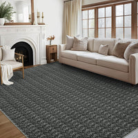 Garvee Modern Black 6x9 Area Rug Braided Print Throw Rug with Non-Slip Backing, Washable Contemporary Accent Carpet, Foldable Low Pile Floor Cover for Living Room, Bedroom
