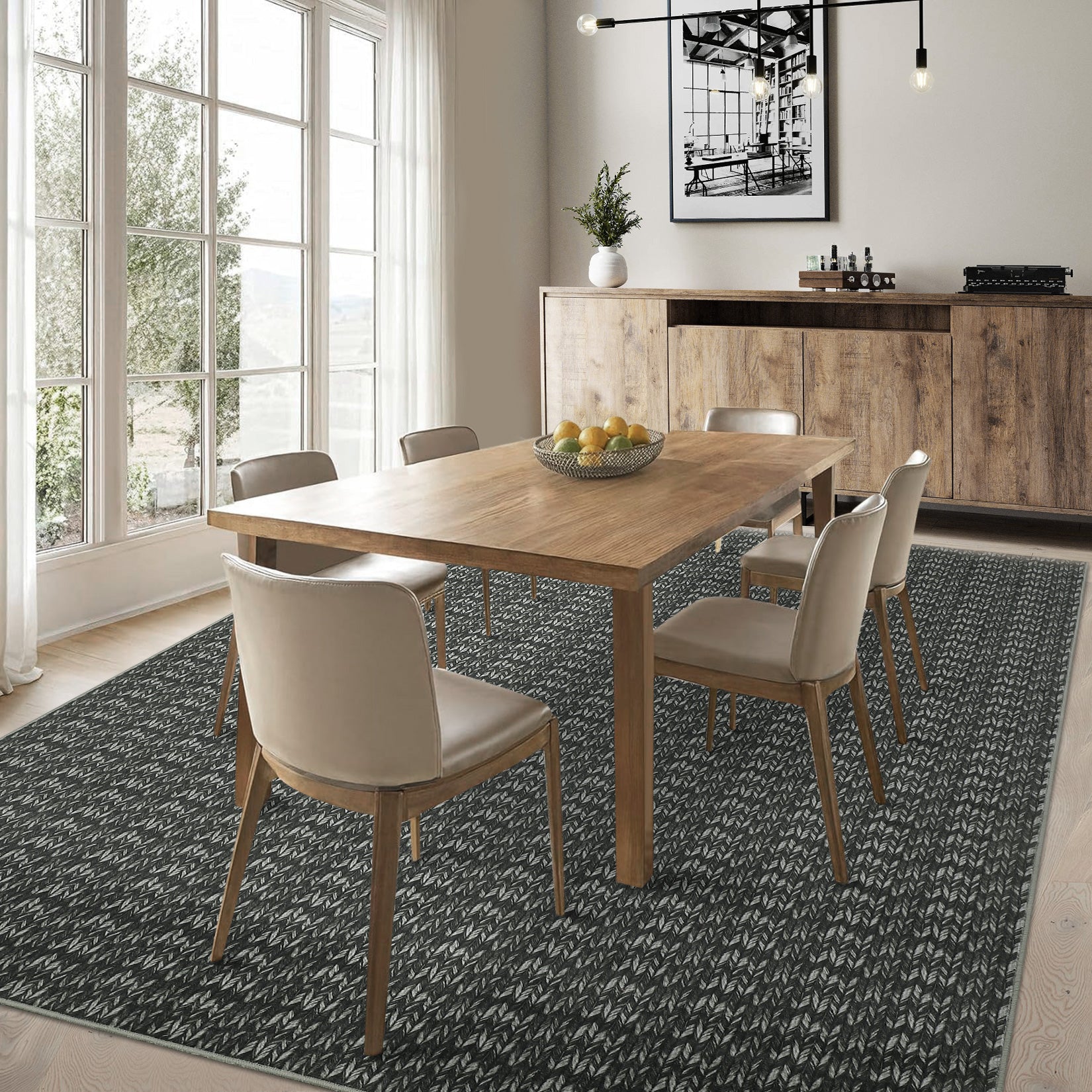 Garvee Modern Black 6x9 Area Rug Braided Print Throw Rug with Non-Slip Backing, Washable Contemporary Accent Carpet, Foldable Low Pile Floor Cover for Living Room, Bedroom