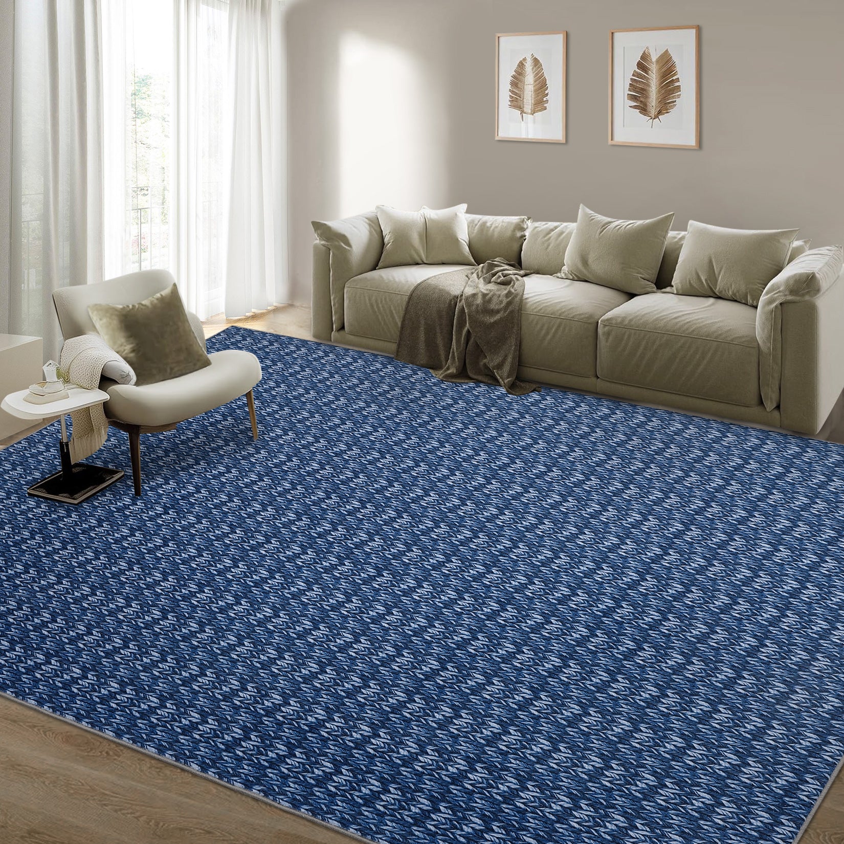 Garvee Modern Blue 5x7 Area Rug Braided Print Floor Cover with Non-Slip Backing, Washable Contemporary Indoor Carpet, Foldable Low Pile Throw Rug for Bedroom, Living Room