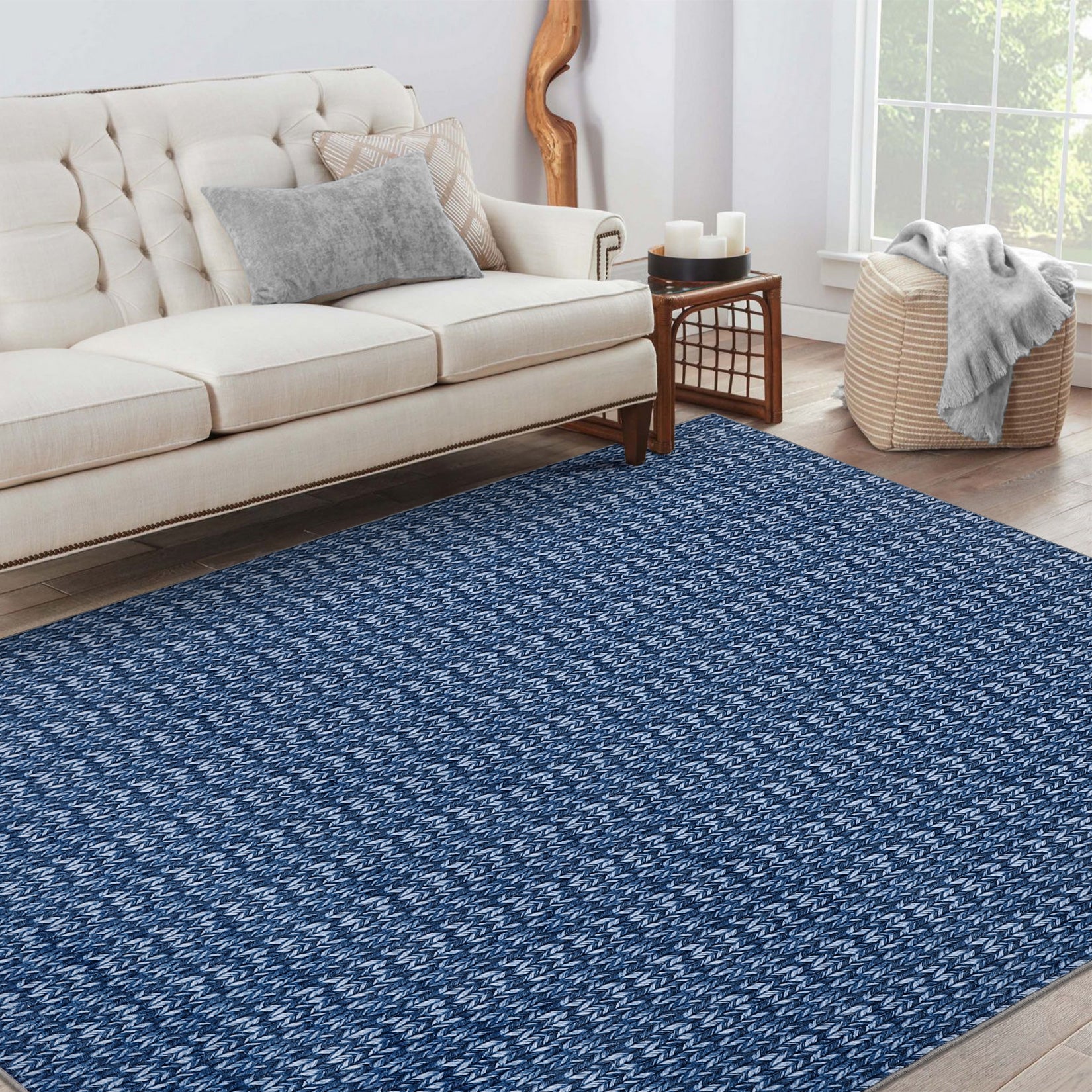 Garvee Modern Blue 5x7 Area Rug Braided Print Floor Cover with Non-Slip Backing, Washable Contemporary Indoor Carpet, Foldable Low Pile Throw Rug for Bedroom, Living Room