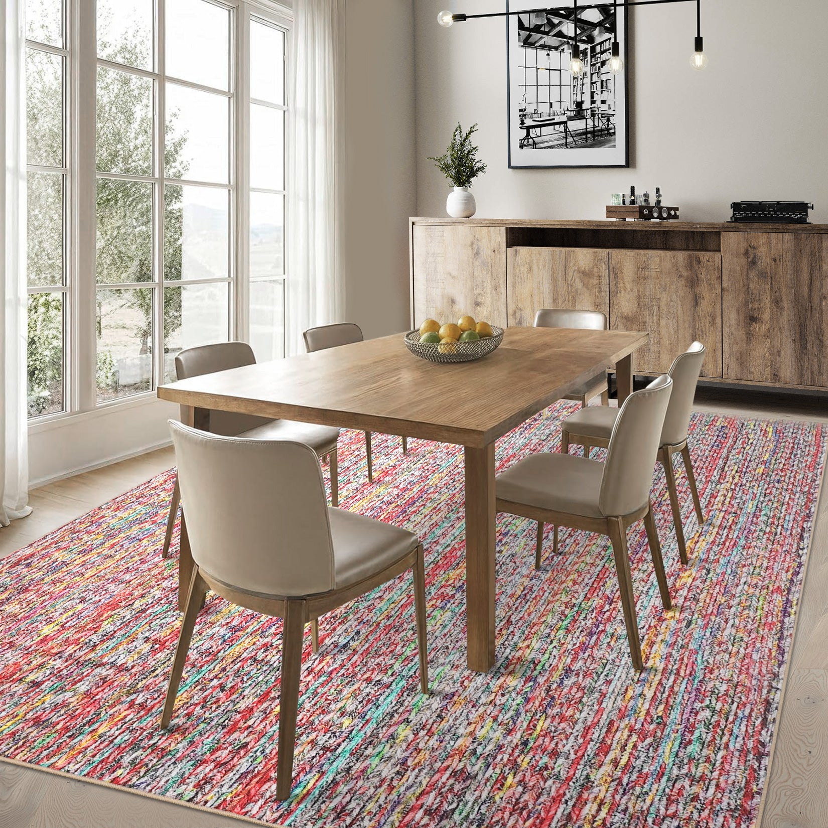 Garvee Modern Multicolor 6x9 Area Rug Braided Print Throw Rug with Non-Slip Backing, Washable Contemporary Accent Carpet, Foldable Low Pile Floor Cover for Living Room, Bedroom