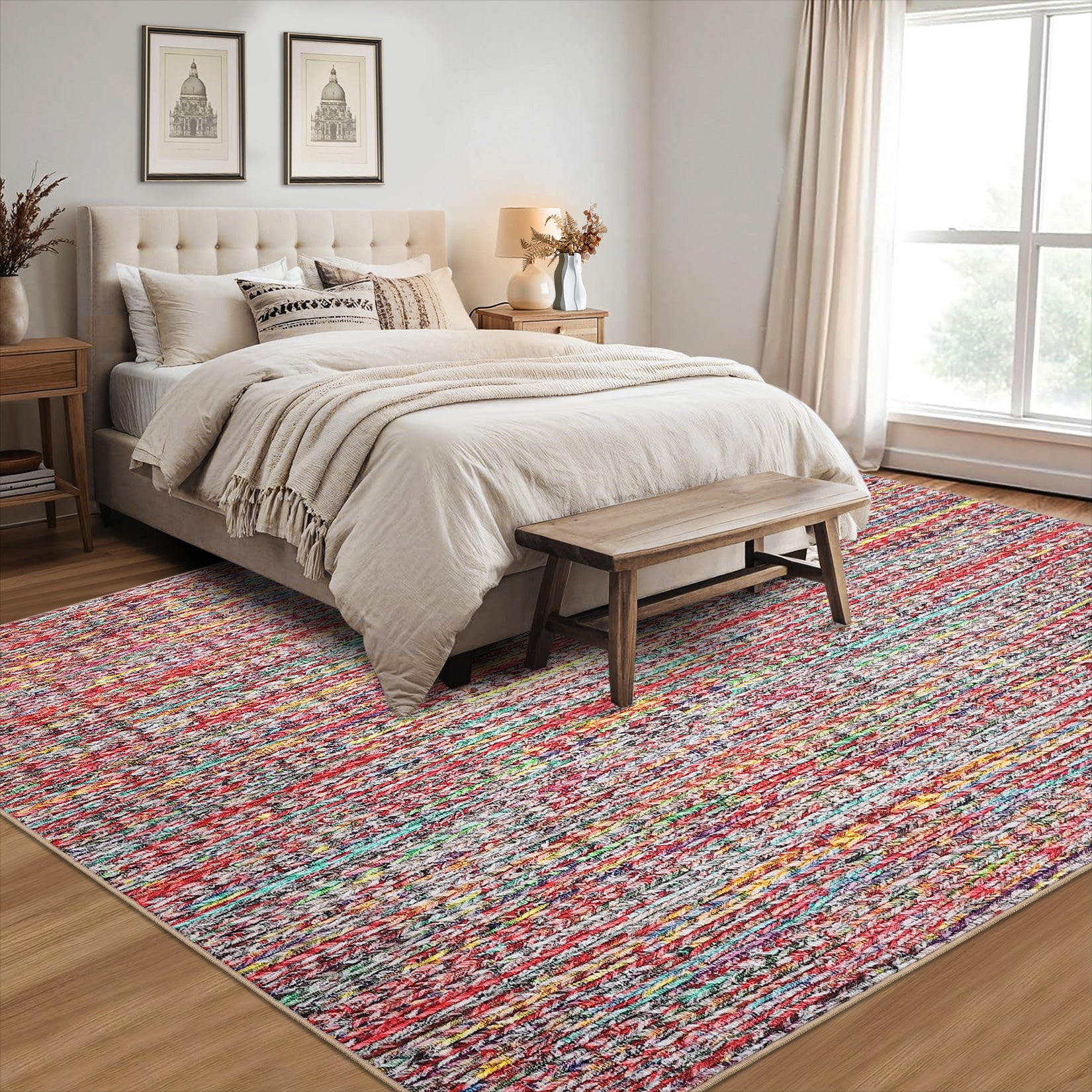 Garvee Modern Multicolor 6x9 Area Rug Braided Print Throw Rug with Non-Slip Backing, Washable Contemporary Accent Carpet, Foldable Low Pile Floor Cover for Living Room, Bedroom