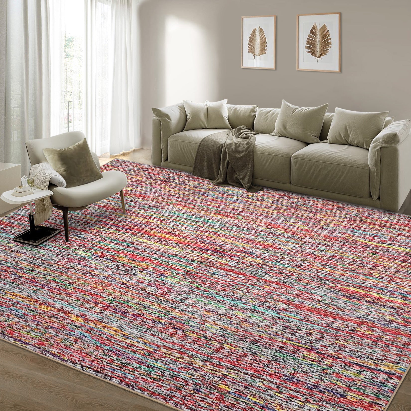 Garvee Modern Multicolor 6x9 Area Rug Braided Print Throw Rug with Non-Slip Backing, Washable Contemporary Accent Carpet, Foldable Low Pile Floor Cover for Living Room, Bedroom