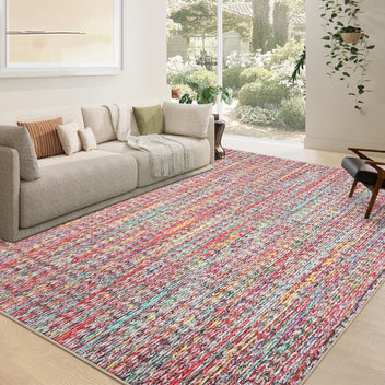Garvee Modern Multicolor 6x9 Area Rug Braided Print Throw Rug with Non-Slip Backing, Washable Contemporary Accent Carpet, Foldable Low Pile Floor Cover for Living Room, Bedroom