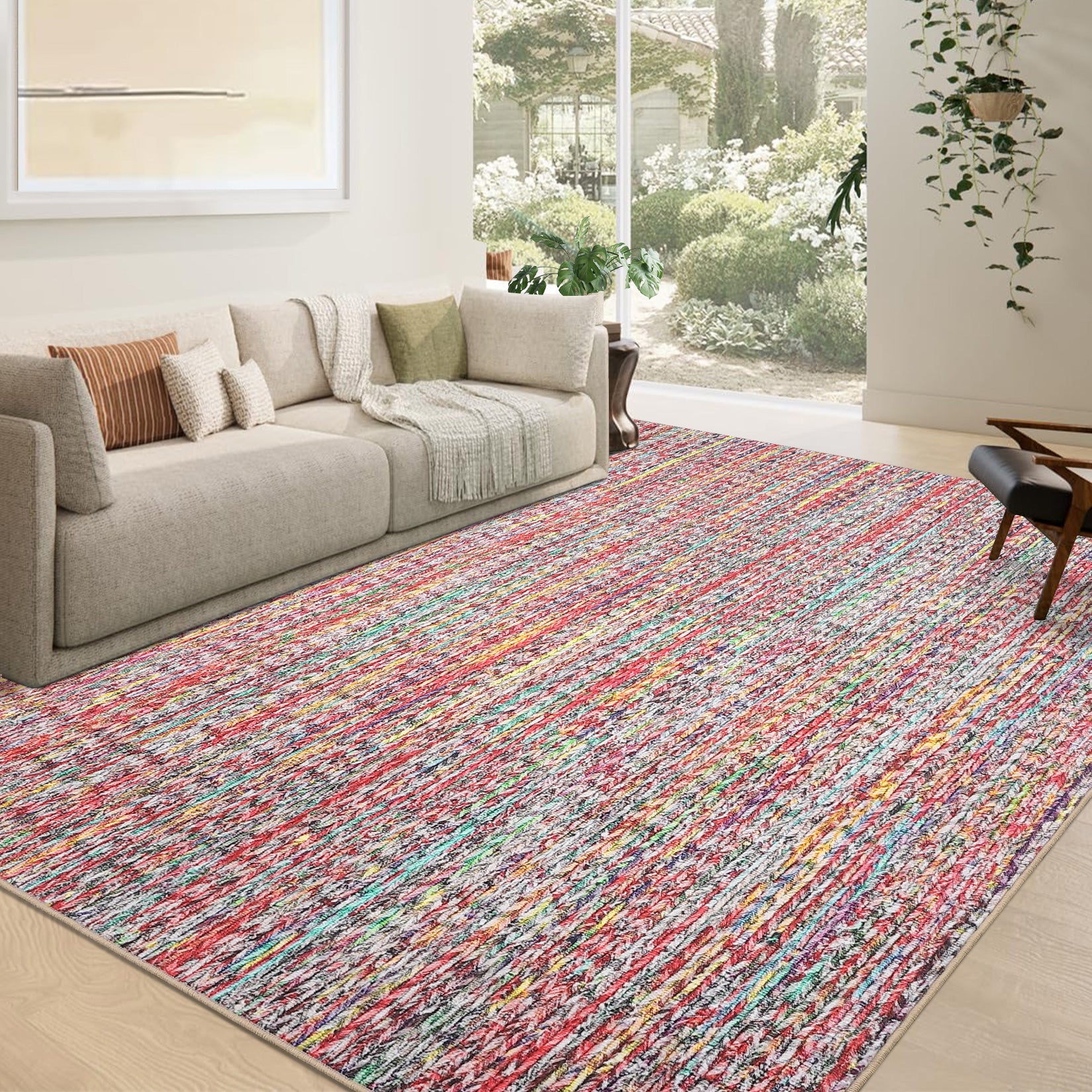 Garvee Modern Multicolor 6x9 Area Rug Braided Print Throw Rug with Non-Slip Backing, Washable Contemporary Accent Carpet, Foldable Low Pile Floor Cover for Living Room, Bedroom