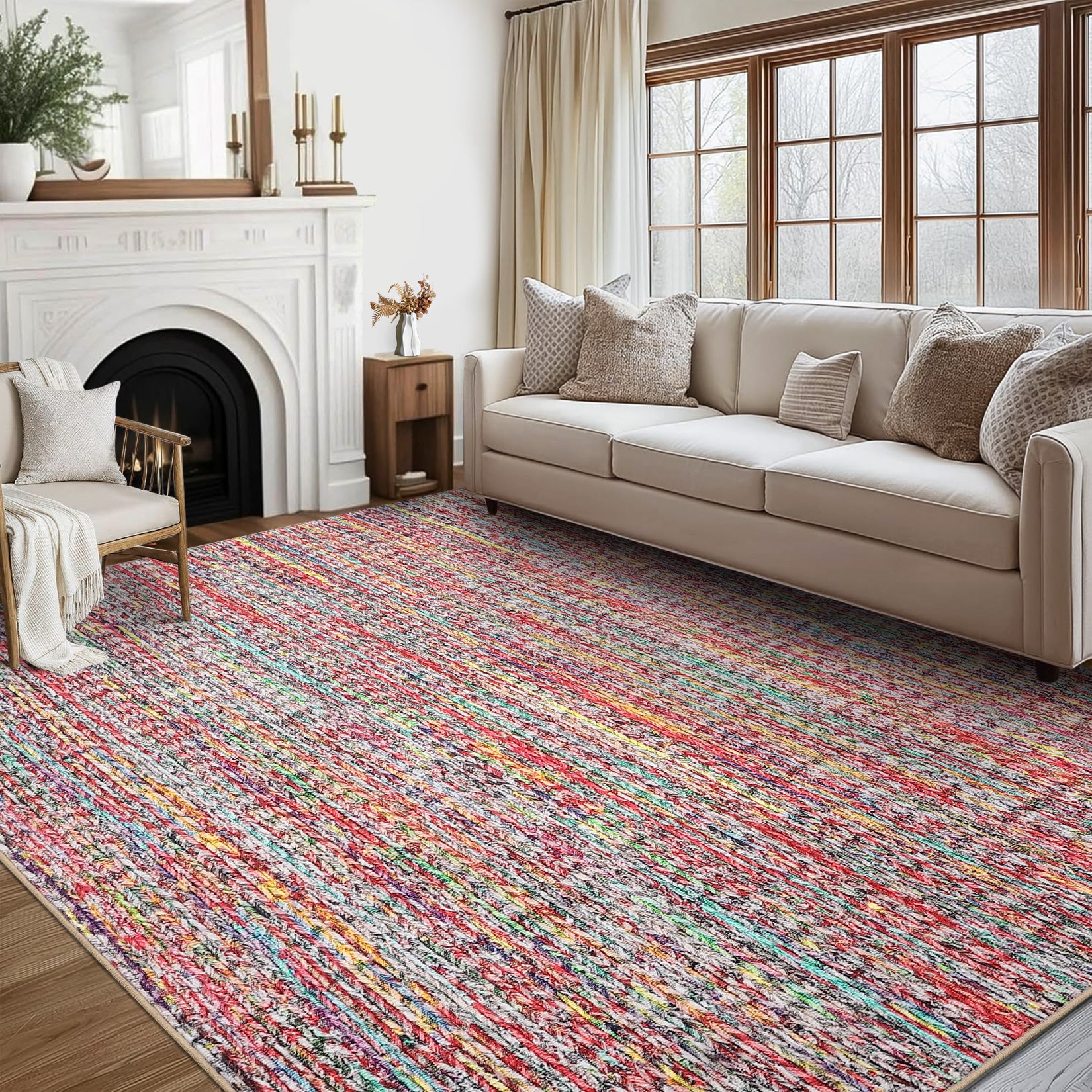 Garvee Modern Multicolor 6x9 Area Rug Braided Print Throw Rug with Non-Slip Backing, Washable Contemporary Accent Carpet, Foldable Low Pile Floor Cover for Living Room, Bedroom