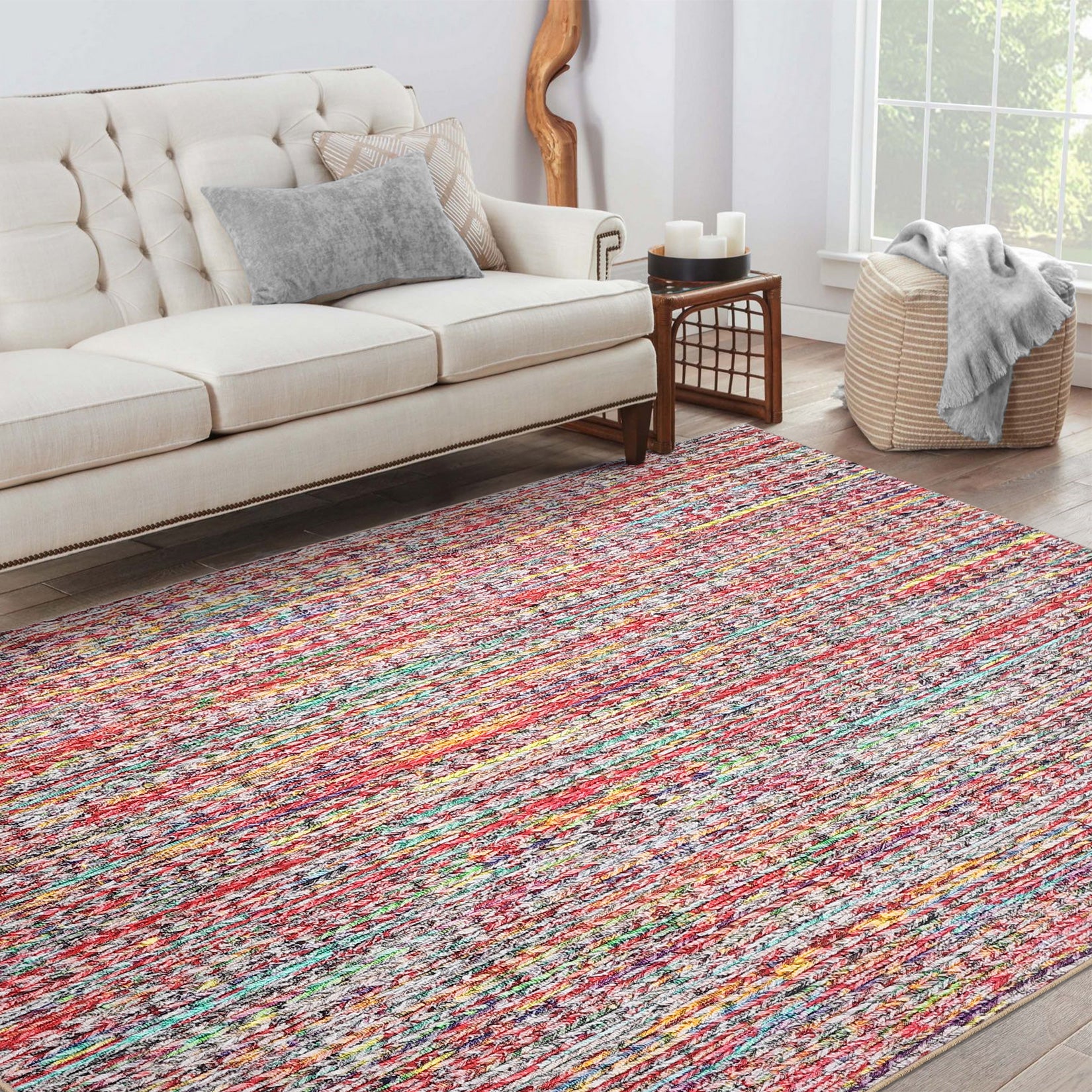 Garvee Modern Multicolor 6x9 Area Rug Braided Print Throw Rug with Non-Slip Backing, Washable Contemporary Accent Carpet, Foldable Low Pile Floor Cover for Living Room, Bedroom