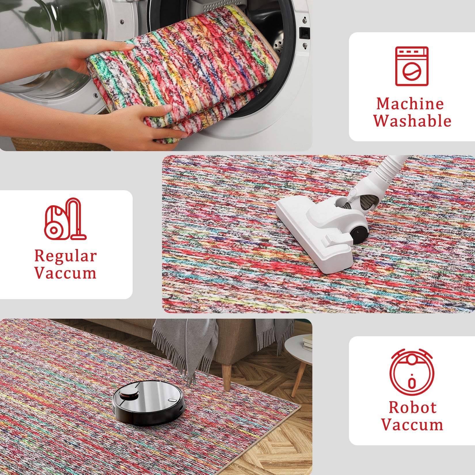 Garvee Modern Multicolor 6x9 Area Rug Braided Print Throw Rug with Non-Slip Backing, Washable Contemporary Accent Carpet, Foldable Low Pile Floor Cover for Living Room, Bedroom