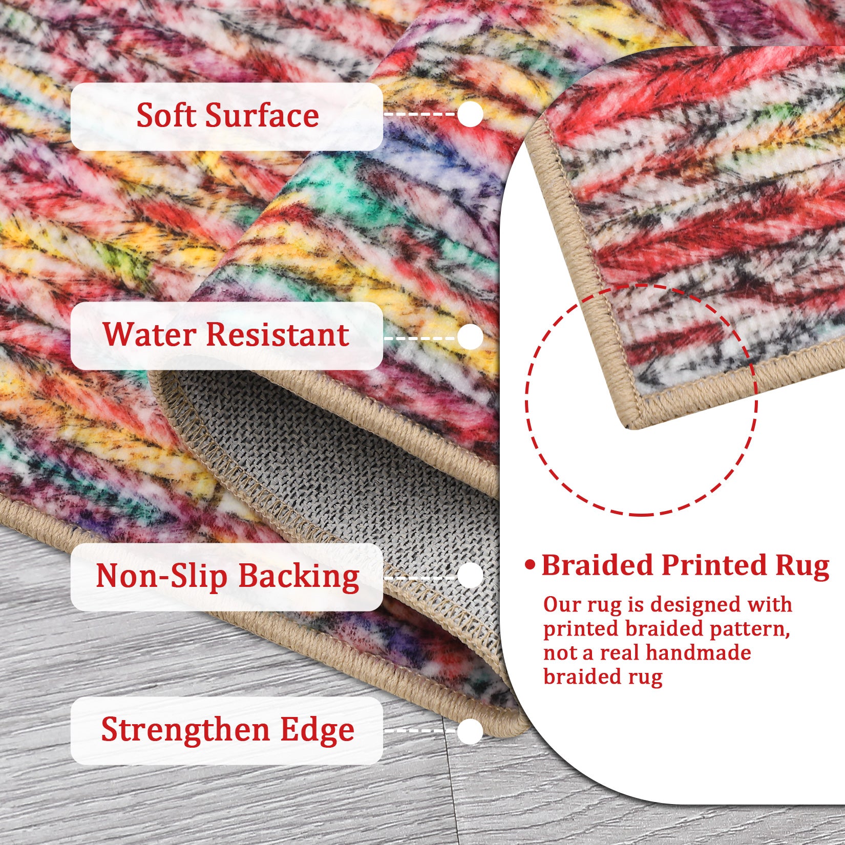 Garvee Modern Multicolor Oval 3x5 Area Rug Braided Print Floor Cover with Non-Slip Backing, Contemporary Indoor Carpet, Foldable Low Pile Accent Rug for Bedroom, Living Room