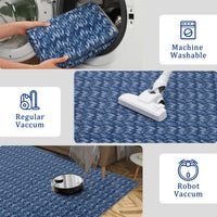 Garvee Modern Blue 8x10 Living Room Rug Large Braided Print Area Rug with Non-Slip Backing, Contemporary Indoor Carpet, Foldable Low Pile Floor Cover for Dining Room, Bedroom
