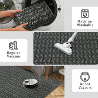 Garvee Modern Black 9x12 Large Area Rug Braided Print Living Room Rug with Non-Slip Backing, Contemporary Indoor Carpet, Foldable Low Pile Floor Cover for Dining Room, Bedroom, Black