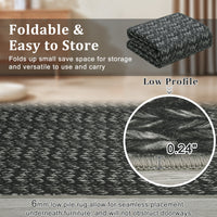 Garvee Modern Black 9x12 Large Area Rug Braided Print Living Room Rug with Non-Slip Backing, Contemporary Indoor Carpet, Foldable Low Pile Floor Cover for Dining Room, Bedroom, Black
