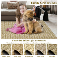 Garvee Modern Camel 8x10 Living Room Rug Large Braided Print Area Rug with Non-Slip Backing, Contemporary Indoor Carpet, Foldable Low Pile Floor Cover for Dining Room, Bedroom