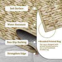 Garvee Modern Camel Oval 3x5 Area Rug Braided Print Floor Cover with Non-Slip Backing, Contemporary Indoor Carpet, Foldable Low Pile Accent Rug for Bedroom, Living Room