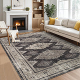 Garvee 10x13 Rugs for Living Room, Soft Vintage Low Pile Large Washable Area Rugs for Bedroom Dining Room Boho Farmhouse Non-Slip Living Room Rugs, Taupe Multi - Coffee