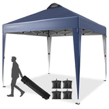 Garvee 10' X 10' Pop Up Canopy Tent, Silver Coated Tarp Beach Tent with Portable Roller Bag and 4 Sandbags, Waterproof Sun Shelter Gazebo for Outdoor Party, Camping, Commercial Events, Navy Blue - Navy Blue