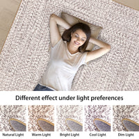 Garvee 10' x 13' Extra-Large Printed Braided-Style Area Rug, Washable Non-Slip Low-Pile Rug for Living Room, Bedroom & Dining Room, Beige