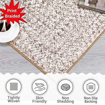 Garvee 2' x 10' Extra-Long Printed Braided-Style Runner Rug, Washable Non-Slip Low-Pile Rug for Hallway, Kitchen & Entryway, Beige