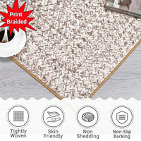 Garvee 10' x 13' Extra-Large Printed Braided-Style Area Rug, Washable Non-Slip Low-Pile Rug for Living Room, Bedroom & Dining Room, Beige