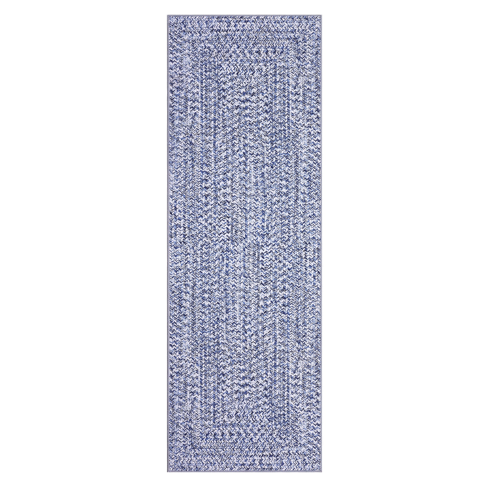 Garvee Washable Runner Rug 2x10 Hallway Runners Printed Braided Distressed Runner Rug Solid Printed Weaving Entryway Carpet for Kitchen Living Room Home Office, Light Blue