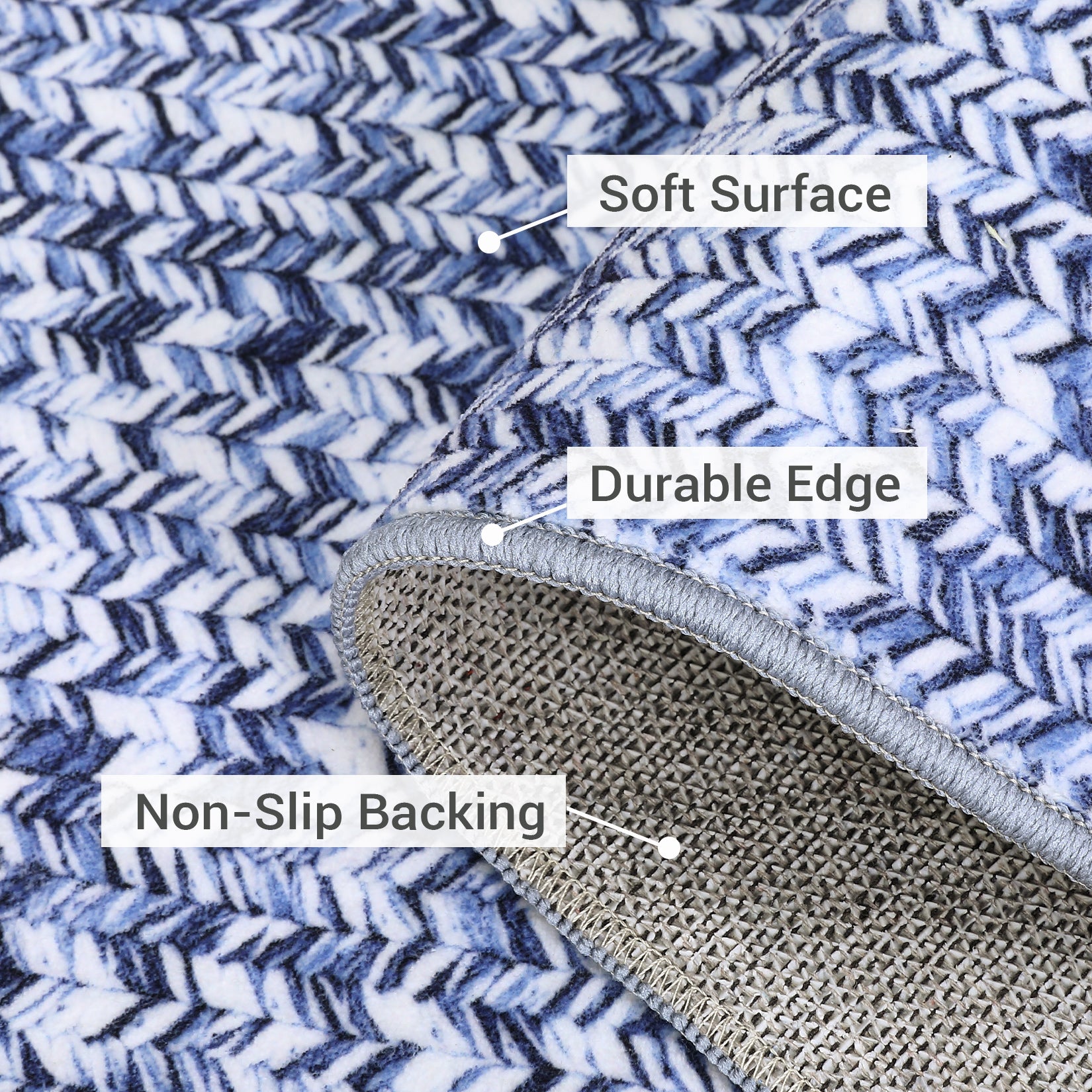 Garvee 9x12 Washable Rug with Non Slip Backing Printed Braided Foldable Low Pile Rugs Solid Printed Weaving Throw Floor Cover Ultra-Thin Carpet for Living Room Bedroom, Light Blue/ 9'x 12'