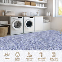 Garvee 9x12 Washable Rug with Non Slip Backing Printed Braided Foldable Low Pile Rugs Solid Printed Weaving Throw Floor Cover Ultra-Thin Carpet for Living Room Bedroom, Light Blue/ 9'x 12'