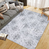 Garvee Machine Washable Area Rugs Lightweight Ultra-Thin Indoor Rug Soft Boho Botanical Floral Design Non-Slip Rubber Backing - Light Gray