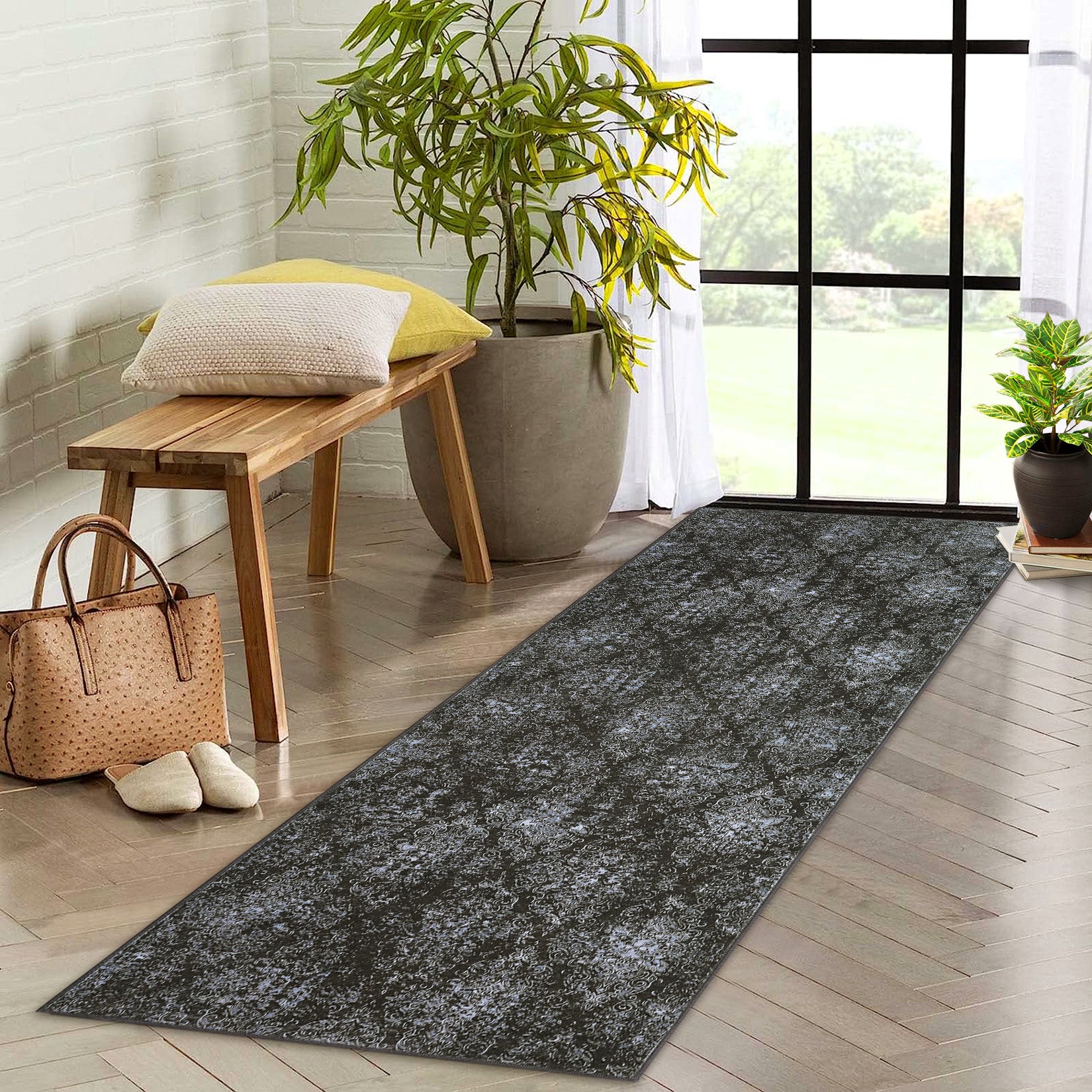 Garvee Bedroom Rug Washable Area Rug Non Slip Low Pile Boho Floral Small Carpet for Bedroom Bedside Soft Paisley Design