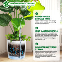 Garvee Tall Round Planter Set of 2, 20" Large Flower Pot Outdoor, Planters for Indoor Plants with Built-in Drainage and a Water Level Monitor and Wheels for Patio, Porch, Living Room, or Home Office,White