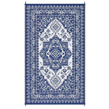 Garvee Outdoor Navy Blue & White 9x12 Plastic Straw Rug, Waterproof Stain Resistant Reversible Carpet for Camping, Backyard, RV, Patio