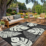 Garvee Outdoor Black & Beige 5x8 Rug, Waterproof Reversible Mat Palm Leaves Camping Rugs Indoor Outdoor Rugs Carpet Large Area Rug Plastic Straw Rug for Patio Deck Balcony Pool RV Camping - Black & Beige