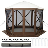 Garvee 12x12FT 6-Sided Pop Up Gazebo Tent, Waterproof UV Protected Screen Tent, Portable Camping Canopy Sun Shelter with Carry Bag, Guy Ropes & Stakes, for Camping Outdoor Party Backyard - Brown