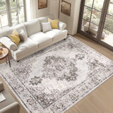 Garvee 5x7 Neutral Area Rugs for Living Room Washable, Soft Vintage Large Bedroom Rugs, Boho Farmhouse Low Pile Non-Slip Indoor Throw Carpet Rugs for Bedroom Dining Room (Taupe, 5'x7') - Taupe