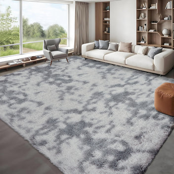 Garvee Fluffy & Sheepskin Light Grey 10x13 Plush Thick Shag Rug, Non-Slip Non-Shedding Tie Dye for Bedroom Kids Dorm