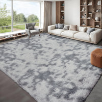 Garvee Fluffy & Sheepskin Light Grey 10x13 Plush Thick Shag Rug, Non-Slip Non-Shedding Tie Dye for Bedroom Kids Dorm