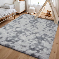 Garvee Fluffy & Sheepskin Light Grey 10x13 Plush Thick Shag Rug, Non-Slip Non-Shedding Tie Dye for Bedroom Kids Dorm