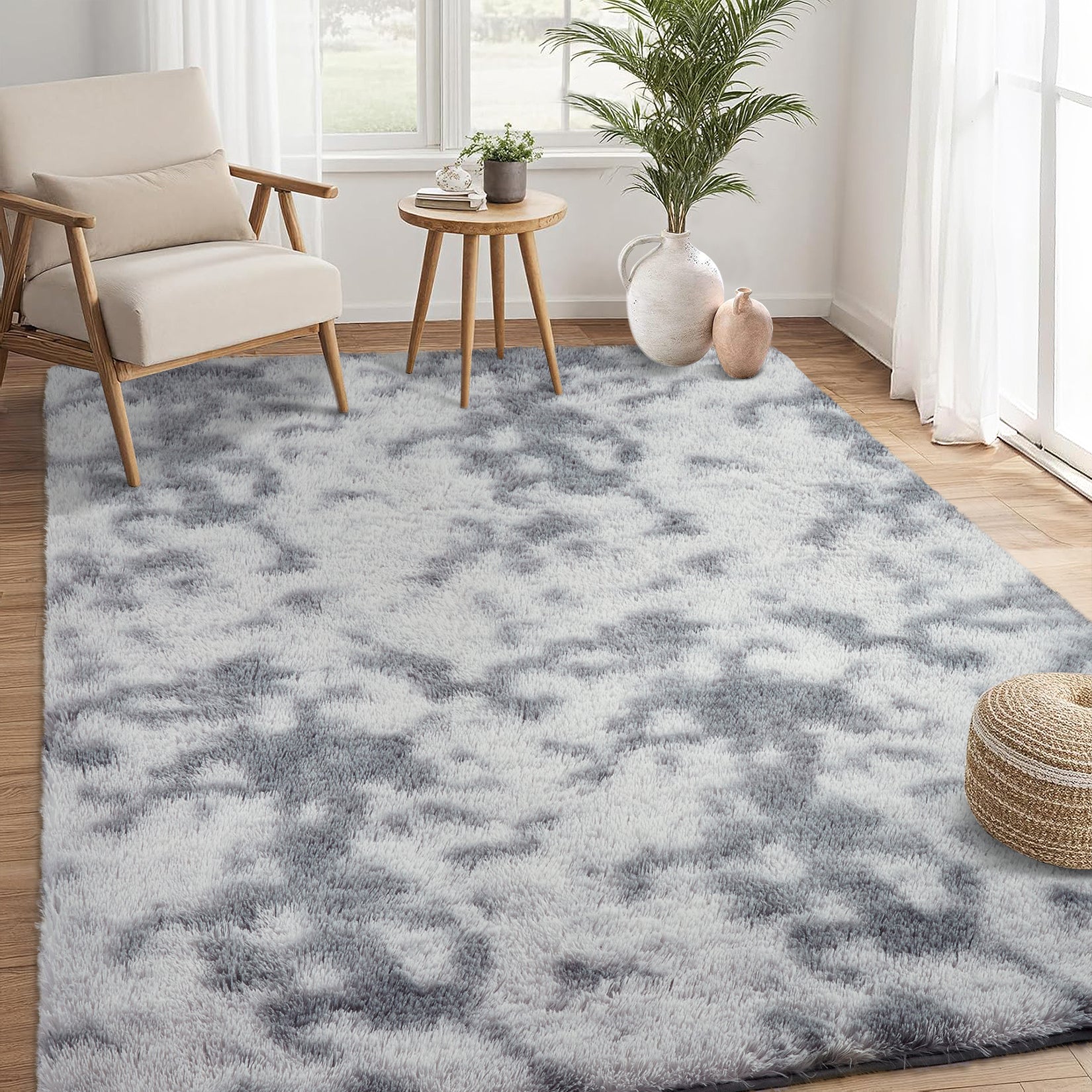 Garvee Fluffy & Sheepskin Light Grey 9x12 Thick Fuzzy Area Rug, Non-Slip Non-Shedding for Playroom Bedroom Nursery Kids Room