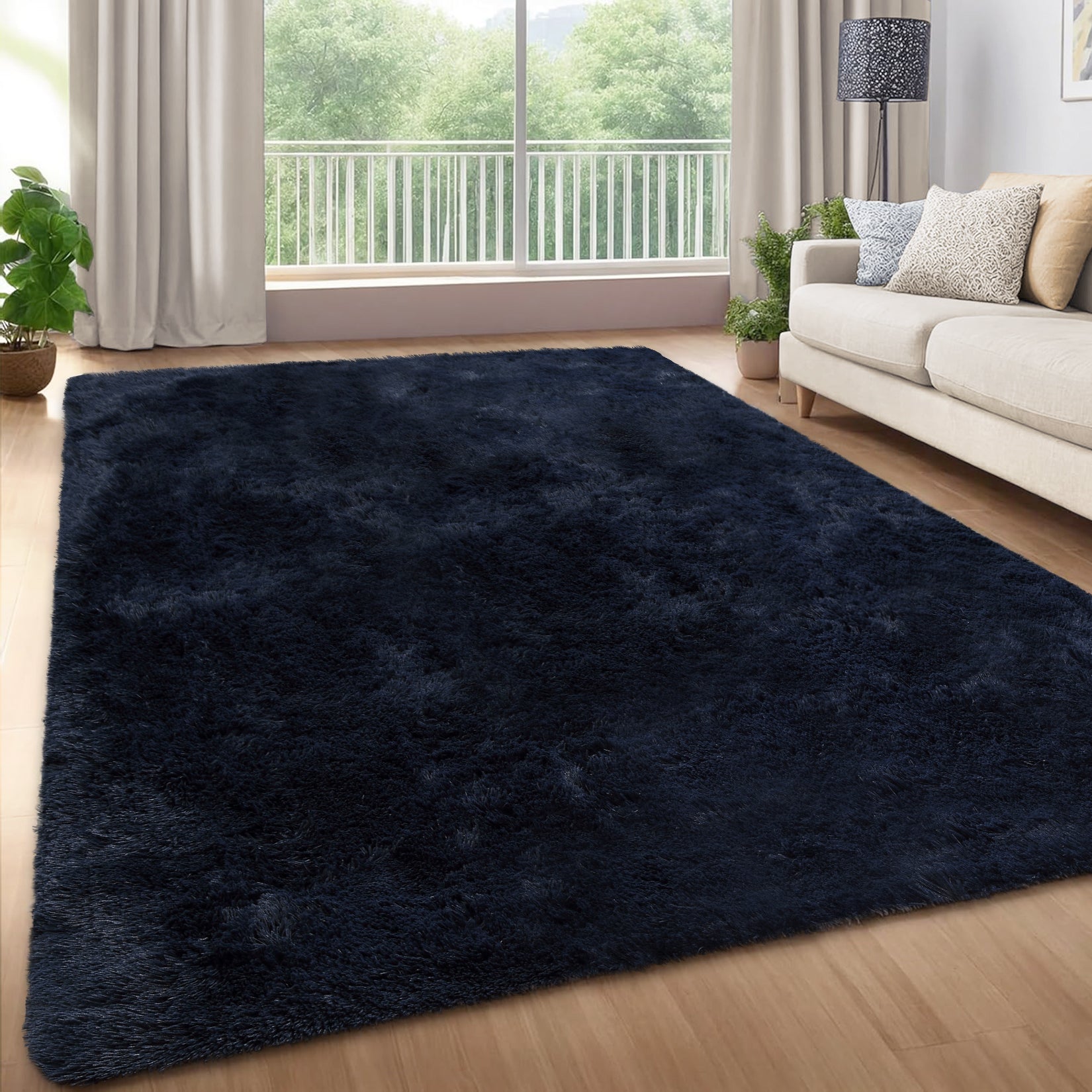Garvee Fluffy & Sheepskin Pure Navy Blue 8x10 Fuzzy Plush Shaggy Rug, Furry Carpet for Living Room Bedroom Nursery