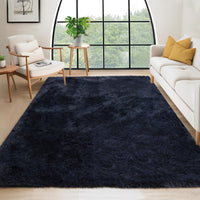 Garvee Fluffy & Sheepskin Pure Navy Blue 9x12 Shaggy Rug, Non-Shedding Soft Non-Slip Tie Dyed for Living Room Nursery