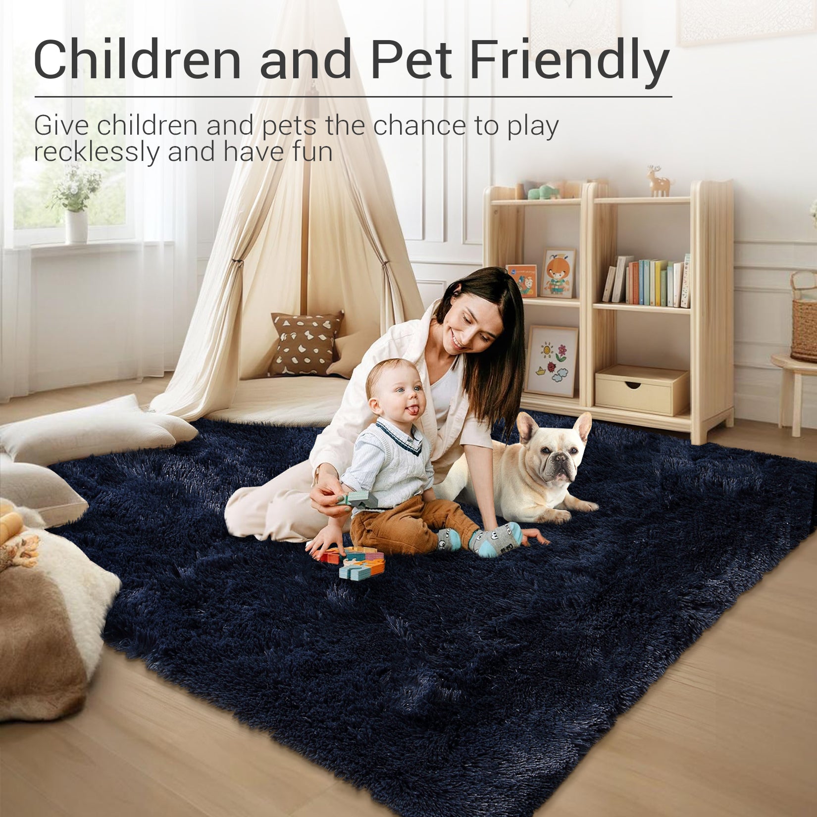 Garvee Fluffy & Sheepskin Pure Navy Blue 8x10 Fuzzy Plush Shaggy Rug, Furry Carpet for Living Room Bedroom Nursery
