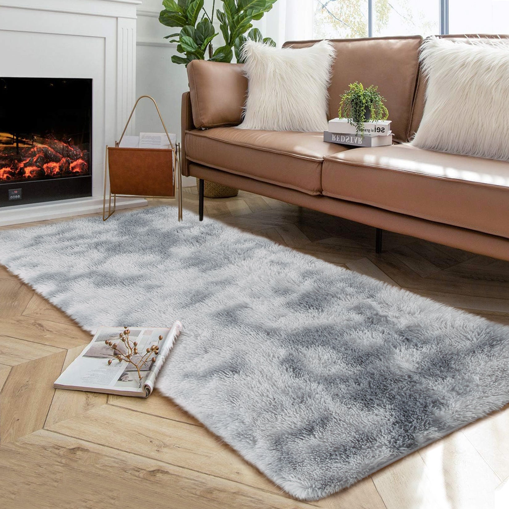 Garvee Fluffy & Sheepskin Light Grey 2x6 Runner Fuzzy Plush Rug, Non-Slip Shaggy for Hallway Kitchen Living Room Bedroom