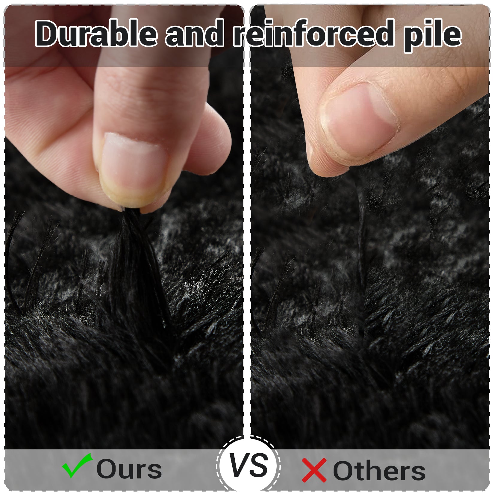 Garvee Fluffy & Sheepskin Pure Black 10x13 Plush Rug, Non-Shedding Easy Care Shaggy Fuzzy for Bedroom Living Room Decor