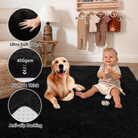Garvee Fluffy & Sheepskin Pure Black 2x8 Fuzzy Plush Rug, Soft Carpet for Living Room Bedroom Dining Decor