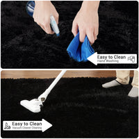 Garvee Fluffy & Sheepskin Pure Black 2x8 Fuzzy Plush Rug, Soft Carpet for Living Room Bedroom Dining Decor