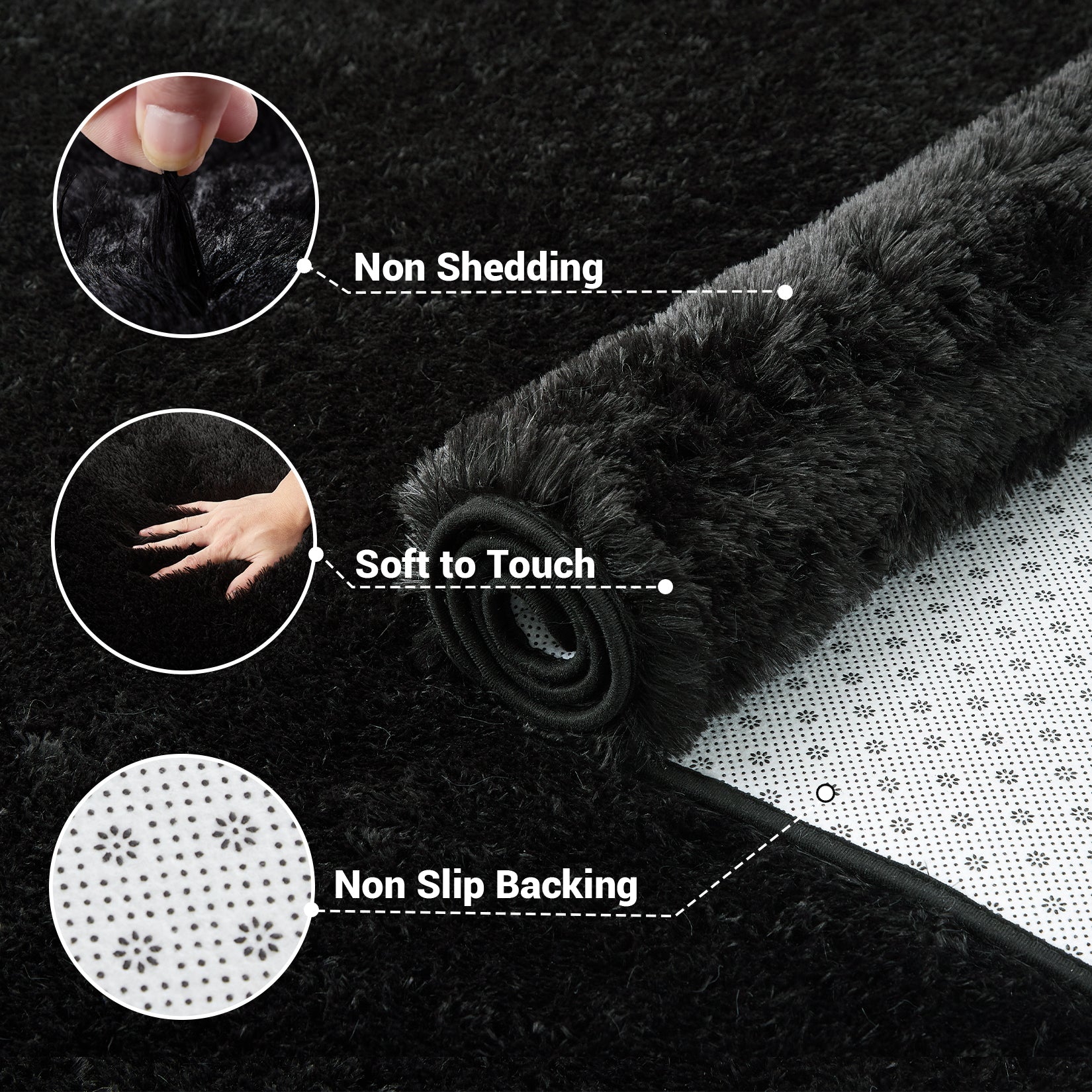 Garvee Fluffy & Sheepskin Pure Black 10x13 Plush Rug, Non-Shedding Easy Care Shaggy Fuzzy for Bedroom Living Room Decor