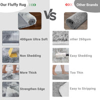Garvee Fluffy & Sheepskin Light Grey 8x10 Faux Fur Shag Rug, Non-Slip Tie Dye Plush Fuzzy for Bedroom Kids Nursery Dorm